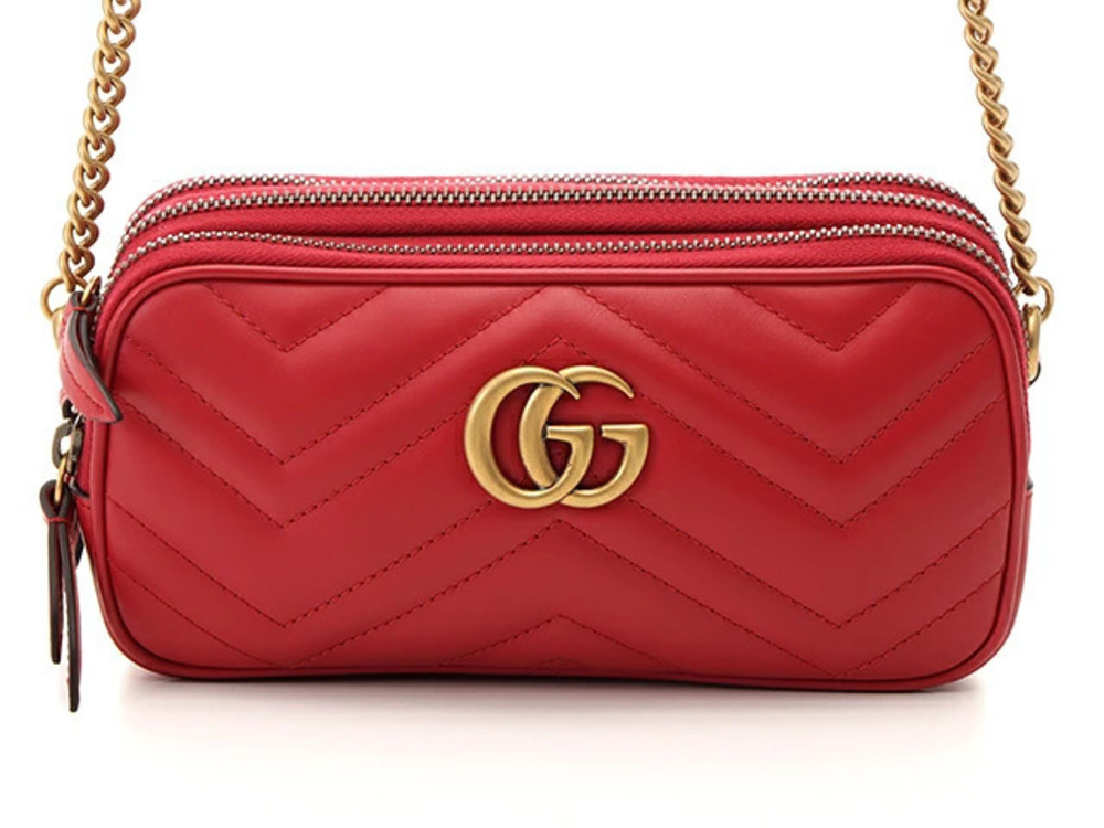 Gucci bag chain shoulder GG Marmont red quilted leather